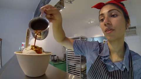 Michele Henry in dreamland with Scoop Shop's affogatos